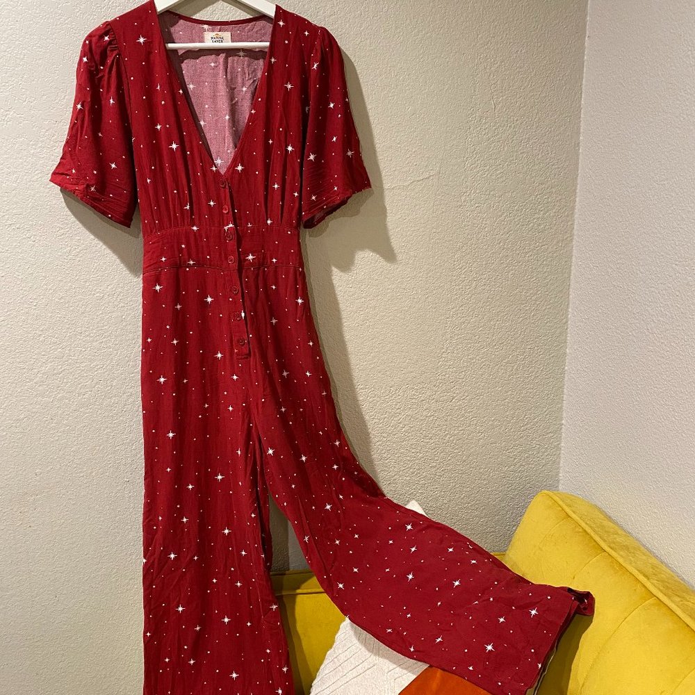 Vintage Inspired Burgundy Starry Jumpsuit